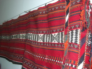Traditional Al Sadu Textile: part of 'Ibjad ' or 'gata' - ornate tent divider.  Wool. Plain, warp-faced rep weave. 65cmx4m. Date unknown.